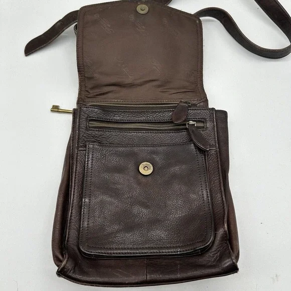 FOSSIL VTG Brown Soft Pebble Distress Leather Organizer Messngr Bag Purse 75082